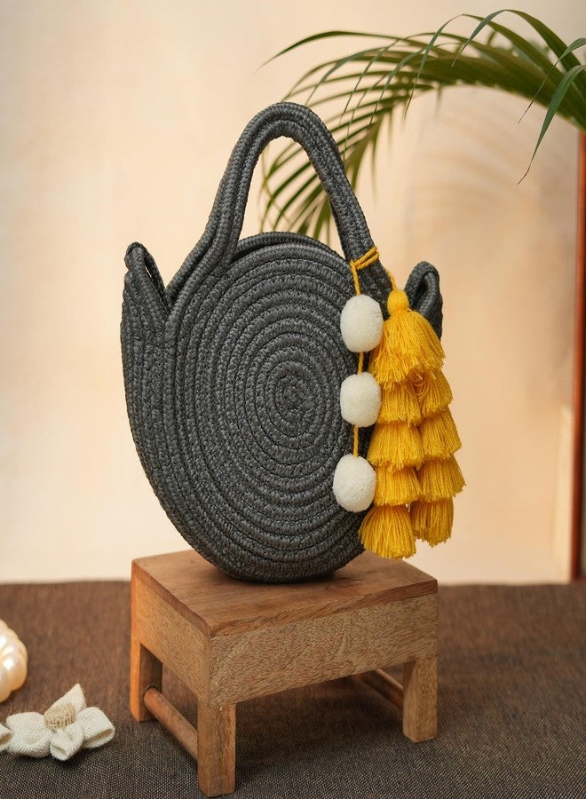 Ariya Women Sling Bag with Tassel Charm (4063 | Dark Gray) Handcrafted PP & Cotton Blend Shoulder Purse, Perfect for Ladies & Girls, Lightweight Crossbody Bag for Daily Use, Casual, Travel - Image 4